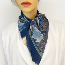 Vintage Blue Green Paisley Leaf Print Square Scarf 31  x 31  