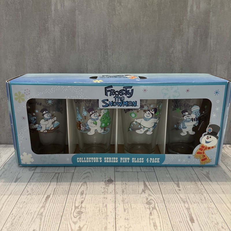 FROSTY THE SNOWMAN 4 Piece Glasses COLLECTOR'S SERIES THICK PINT  SET 16oz NIB
