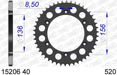 Kettenrad Teilung 520 Zähne 46 Alu Kettenrad hinten AFAM 15206N-46