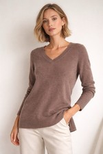 NWT APT. 9 Cashmere V-neck Sweater Brown Size S 100 Cashmere Minimalist Cozy