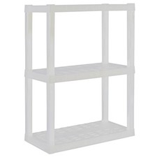 3-Tier Plastic Shelving Unit, White, 39 in H x 30 in W x 14 in D, 300 lb Total