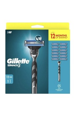 GILLETTE MACH 3 RASIERER FÜR MÄNNER 12 ERSATZNACHFÜLLPACKUNGEN + 1 RASIERER NEU*100% ORIGINAL*