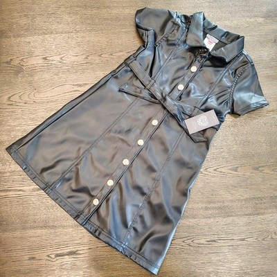 Vince Camuto Girls Black Faux Leather Shirt Dress Size 7 Collared Belted Button | eBay Vince Camuto Girls Black Faux Leather Shirt Dress Size 7 Collared Belted Button | eBay