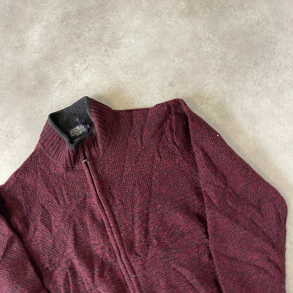 Pendleton Knit Jumper Mens XL Full Zip Vintage Laine Wool Sweater Red - Image 3 of 4