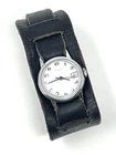 Vintage Wind-up Timex Watch with Black Leather Cuff Band