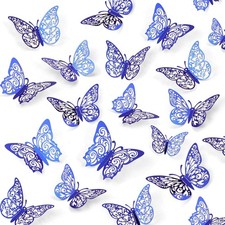 72 Pcs Butterfly Decorations, 3 Sizes 3 Styles, 3D Wall Decor, Blue
