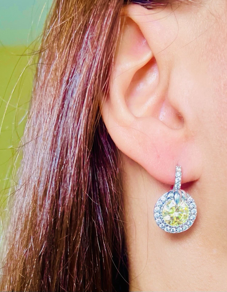 JUDITH RIPKA 925 SS Yellow Quartz  WHITE SAPPHIRE LEVER-BACK Dangling EARRINGS - Image 2 of 4