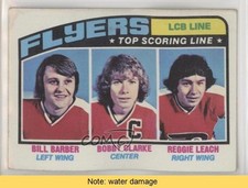 1976-77 Topps Bill Barber Bobby Clarke Reggie Leach #215 HOF READ 0d78