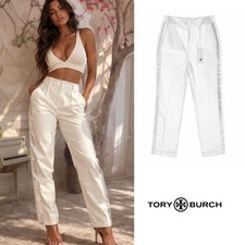 NEW Tory Burch White Tuxedo Reflective Stripe Cotton Twill Pant