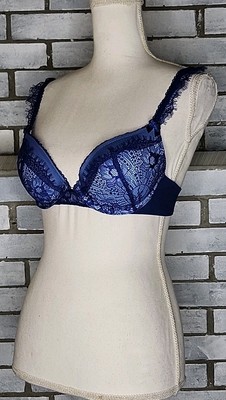   Adored By Adore Me Lace And Mesh Vivian Push-Up Bra Size 34B Blue