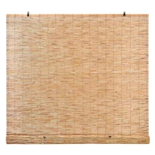 Cord Free Natural Light-Filtering Bamboo Reed Roman Shades Manual Roll-Up Window