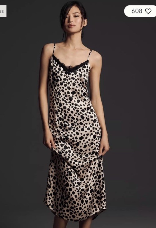 Anthropologie Animal Print Slip MIDI Dress New NWT Lace Trim Open Back Medium M
