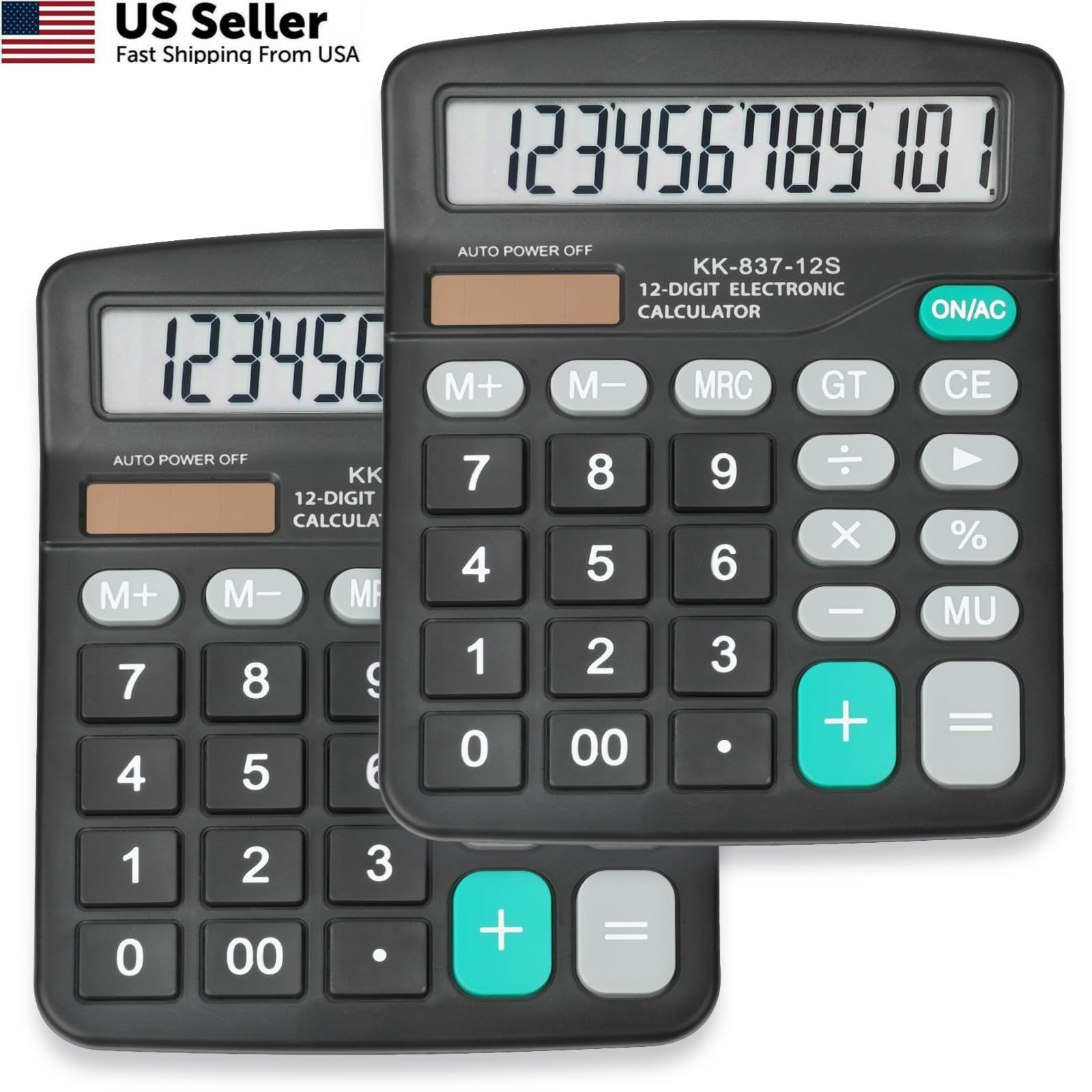 2 Pack Calculator Bulk, 12 Digits Calculators Desktop with Large LCD 2