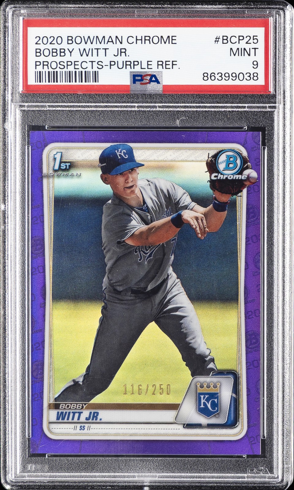 2020 BOWMAN CHROME PROSPECTS PURPLE REFRACTOR BOBBY WITT JR. 116/250 PSA 9