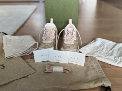 Gucci Run Sneaker Beige/Rosa EU 36 Low Top Logo Schnürung 731088 FACG4 9942
