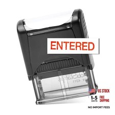Self Inking Rubber Stamp, Refillable Red Ink Preinstalled - 9/16" x 1 ENTERED