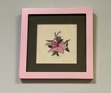 Pretty in Pink VINTAGE Small Tropical Floral Flower Blossom Cross Stitch FRAMED