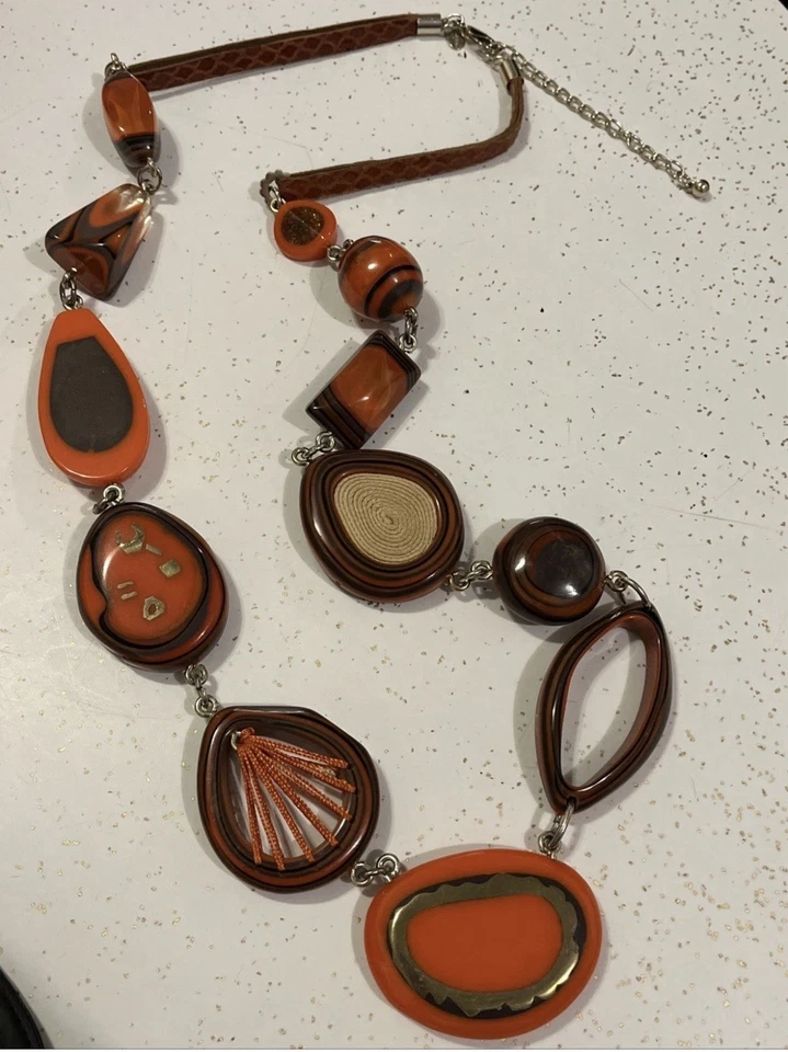 Collar Bohemio Chico’s 40” Naranja Marrón Imane Trozo Declaración BOHO Foto 2 de 4