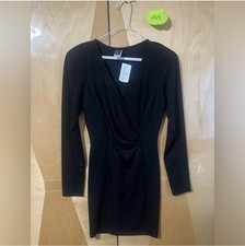 Windsor Womens Dress S Small Black V Neck Long Sleeve Fitted Tight Bodycon New