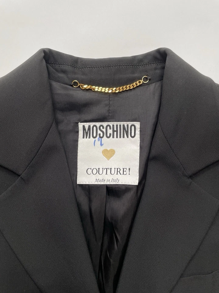 Vintage Moschino Couture 90's Heart Button Rainbow Patchwork Sleeve Blazer 40 - Image 4 of 4