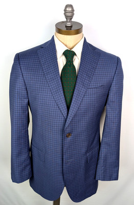 DAVID DONAHUE Blue Check Wool 2 Btn Sport Coat Sz 40R Dual Vent Jack Victor