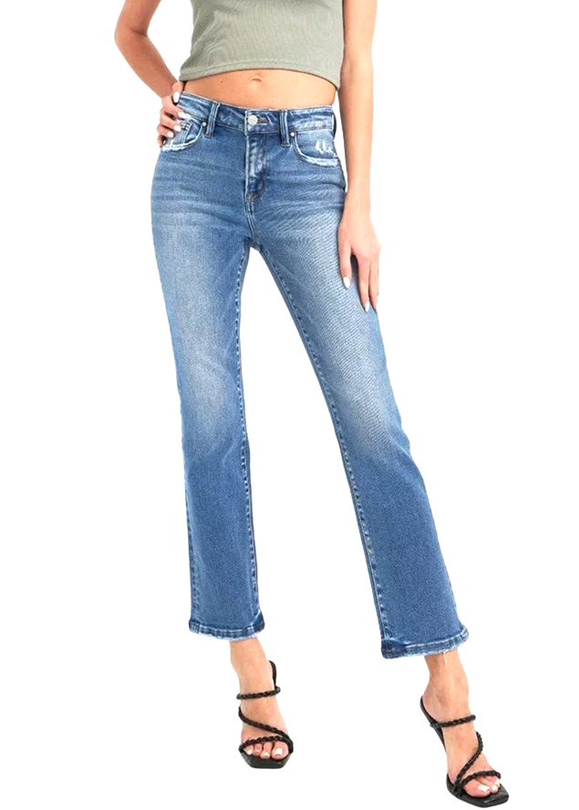 RISEN Stretch DENIM High-Rise DESTROYED/DISTRESSED Ankle Straight Leg JEANS 2XL
