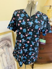 Lilo and Stitch Women's Scrub Top Size Small Short Sleeve, Pockets NEW