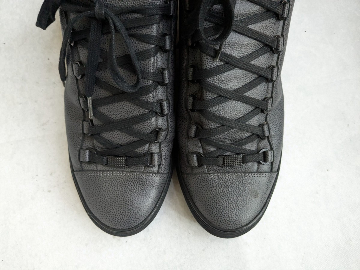 バレンシアガ　アリーナ　グレー　42 Balenciaga Arena Gray Leather Men 9 42 Leather High Top Sneakers