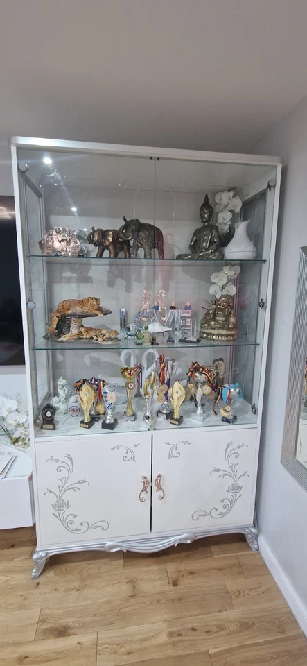 Daniela Italian White-Silver 2 Door Display Cabinet Italian Furniture Ben Compan - Image 4 of 4