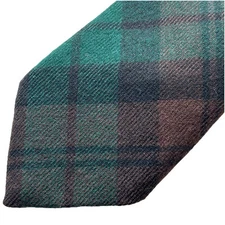 Kinloch Anderson Wool Plaid Green Tie  SCOTLAND Vintage (Brown Watch) 3” x 55”