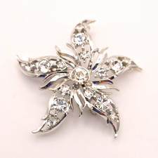 Vintage Silver Tone Evening Star Brooch Pin Clear Round Crystal Rhinestones
