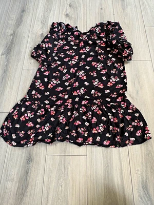 New Look Black & Pink Floral Ruffle Mini Dress Short Sleeve UK 14 - Image 1 of 3