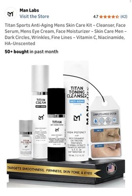 Man Labs Titan AntiAging Mens Skin Care Kit   Face Serum for Men 4 piece set...