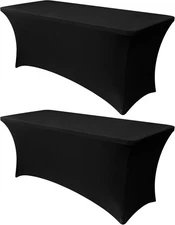 Obstal 6ft Stretch Black Spandex Table Cloth for 6 Ft | 2 Pack, 