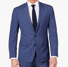 Ryan Seacrest Men Blue Slim-Fit Plaid Blazer Sport Coat Suit Jacket Size 38S