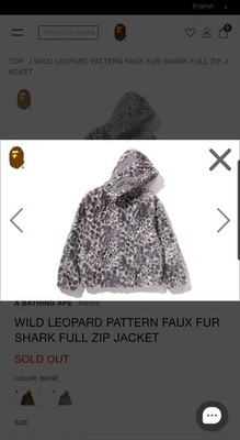 *A BATHING APE Men's WILD LEOPARD PATTERN FAUX FUR SHARK FULL ZIP JACKET