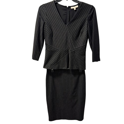 Etcetera Black Pinstripe Two-Piece Skirt Sz 4 Suit With 3/4 Sleeve Sleeves - Picture 2 of 12