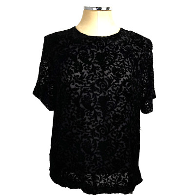 Valerie Stevens Top Womens 6 Black Velvet Burnout Dark Romantic Glam NWT