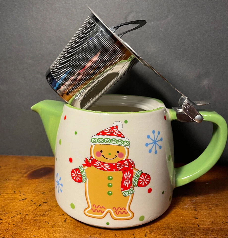 Tetera Temp-tations de temporada de 18 oz con colador, tetera Gingerbread Man Foto 3 de 4