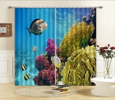 3D Ocean Coral Fish ZHUA2508 Photo Curtain Window Blockout Fabric Amy 2023