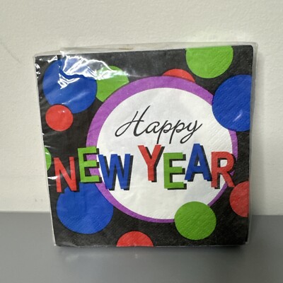 Happy New Year's Eve Holiday Polka Dot Bright Party Paper Beverage Napkins