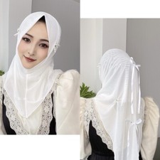 Islamic Shawl Headscarf Bow Ribbon Tailcoat Large Elastic Mesh Headband Jilbab