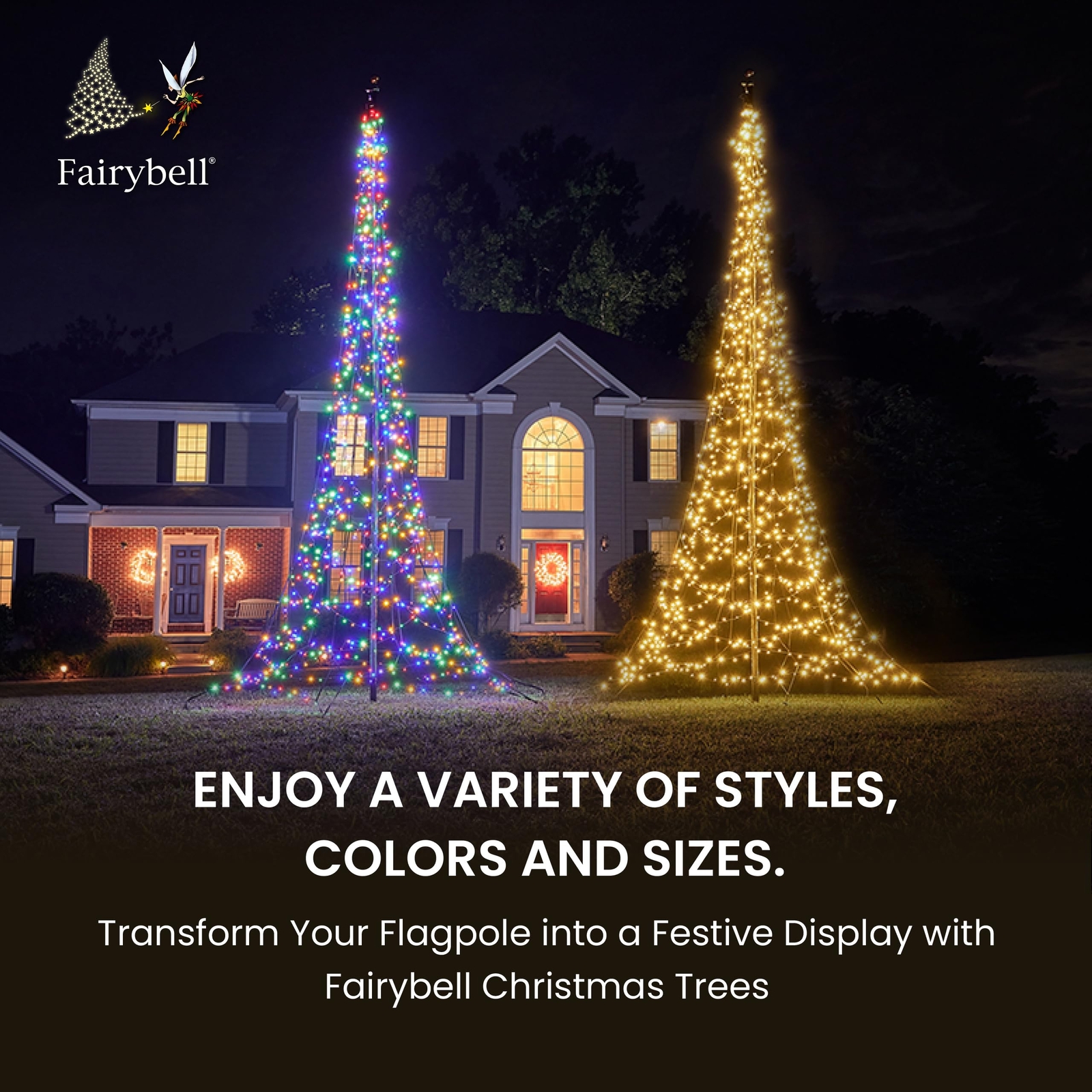 Fairybell Flagpole LED Christmas Tree Outdoor Christmas Decorations