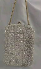 Vintage Richere 1950s White Clutch/Purse Beads,Pearls,Sequins Made in Hong Kong