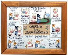 Tin Punched Ten Commandments Framed Religious Folk Art Amish Inspired Art