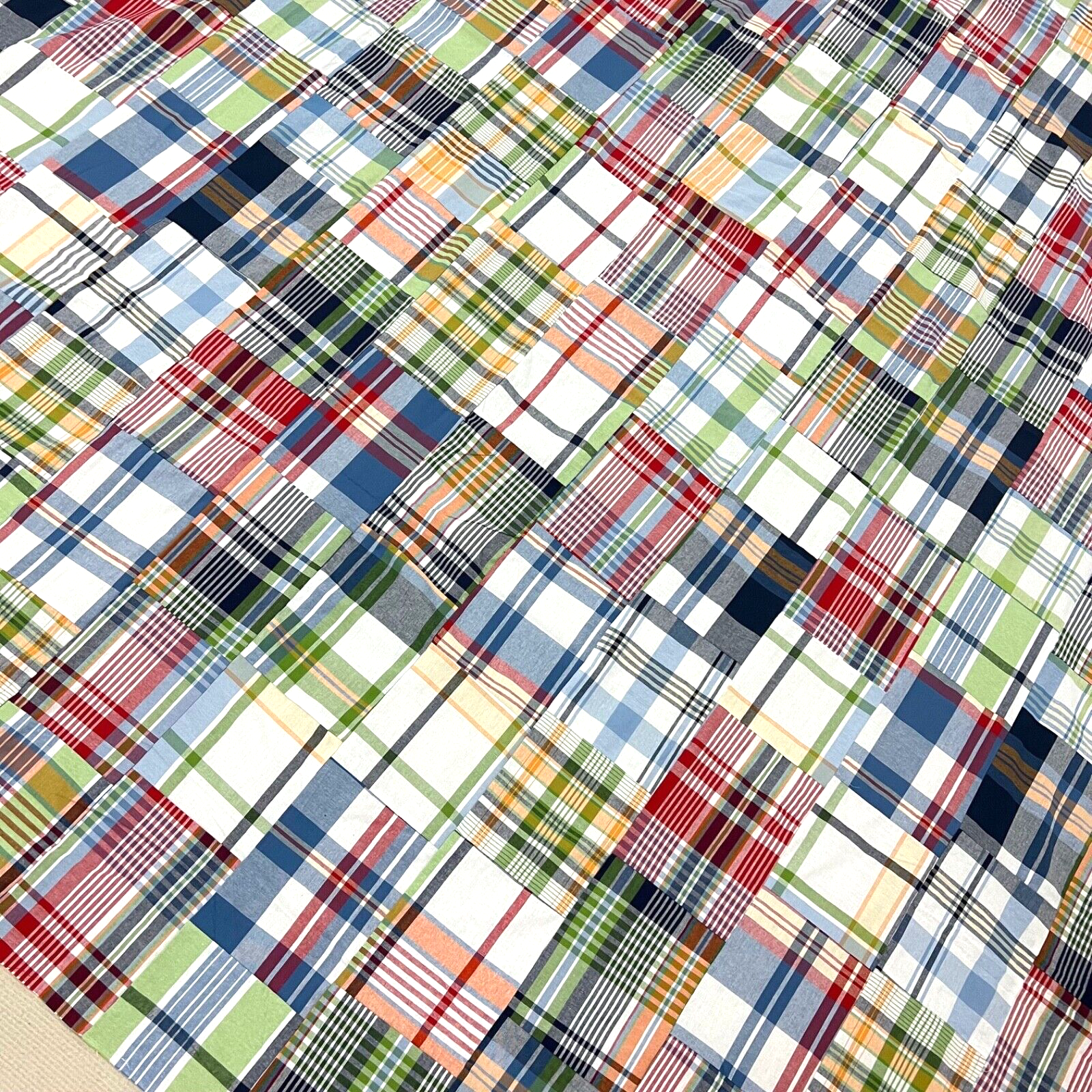 Handmade Navy Madras Plaid Scrappy Cotton Patchwork Queen Size quilt ...