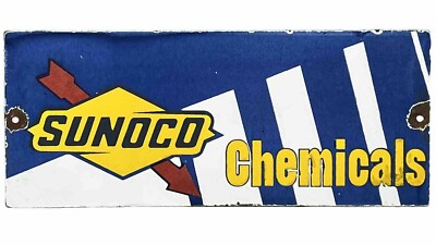 #ad VINTAGE BLUE SUNOCO GASOLINE PORCELAIN SIGN DEALERSHIP GAS STATION MOTOR OIL $114.84