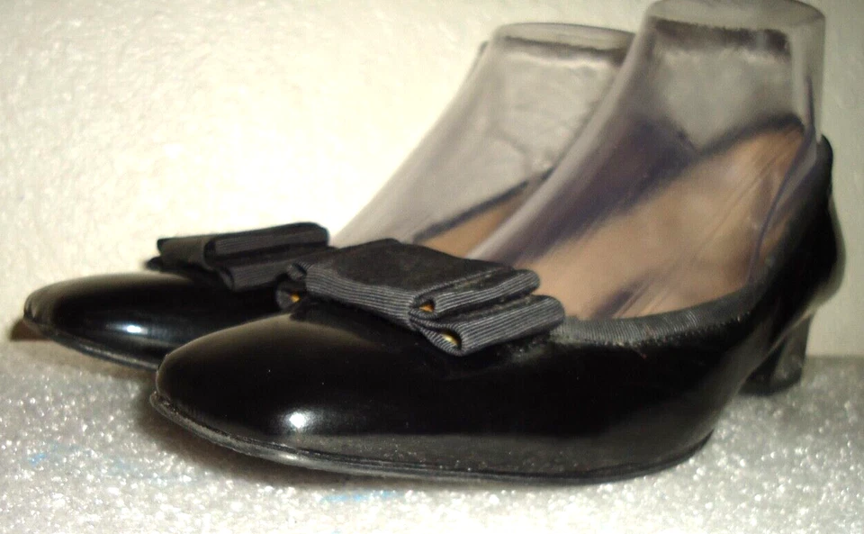 Zapatos Arcos De Colección Años 60-70 AMALFI BY RANGONI Puntera Cuadrada Cuero Negro Talla-8AA/38 Foto 3 de 4