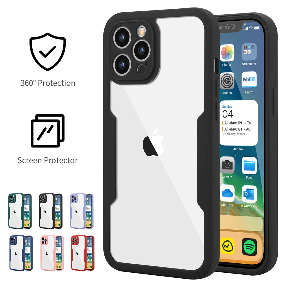 For iPhone 15 14 13 12 11 Pro Max Clear Case Full Body Built in Screen Protector - Image 4 of 4
