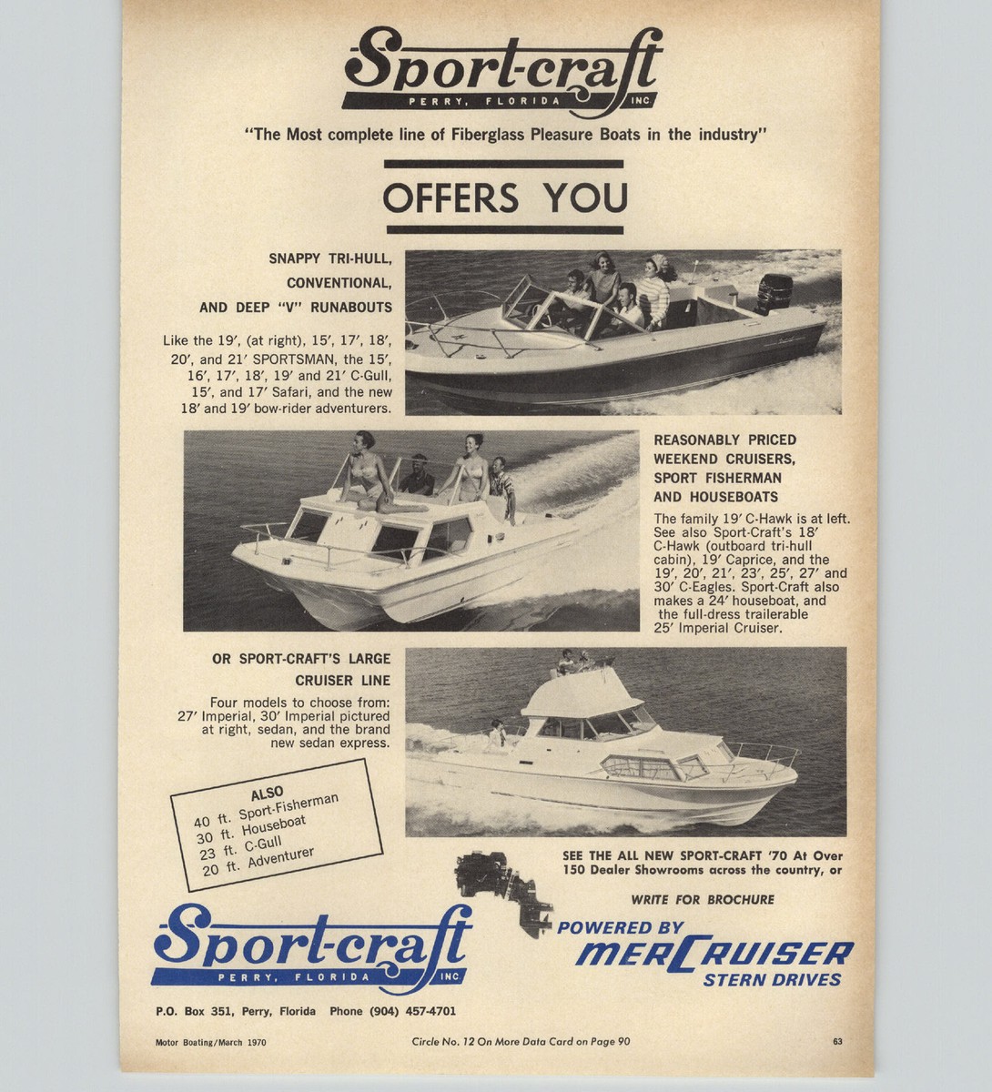 1970 PAPER AD Sport-Craft Motor Boat 19' Tri-Hull Runabout C 1970 PAPER AD Sport-Craft Motor Boat 19' Tri-Hull Runabout C